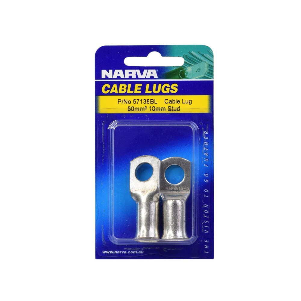 Narva 57138BL 50mm2 10mm Stud Flared Entry Cable Lug, Twin Pack