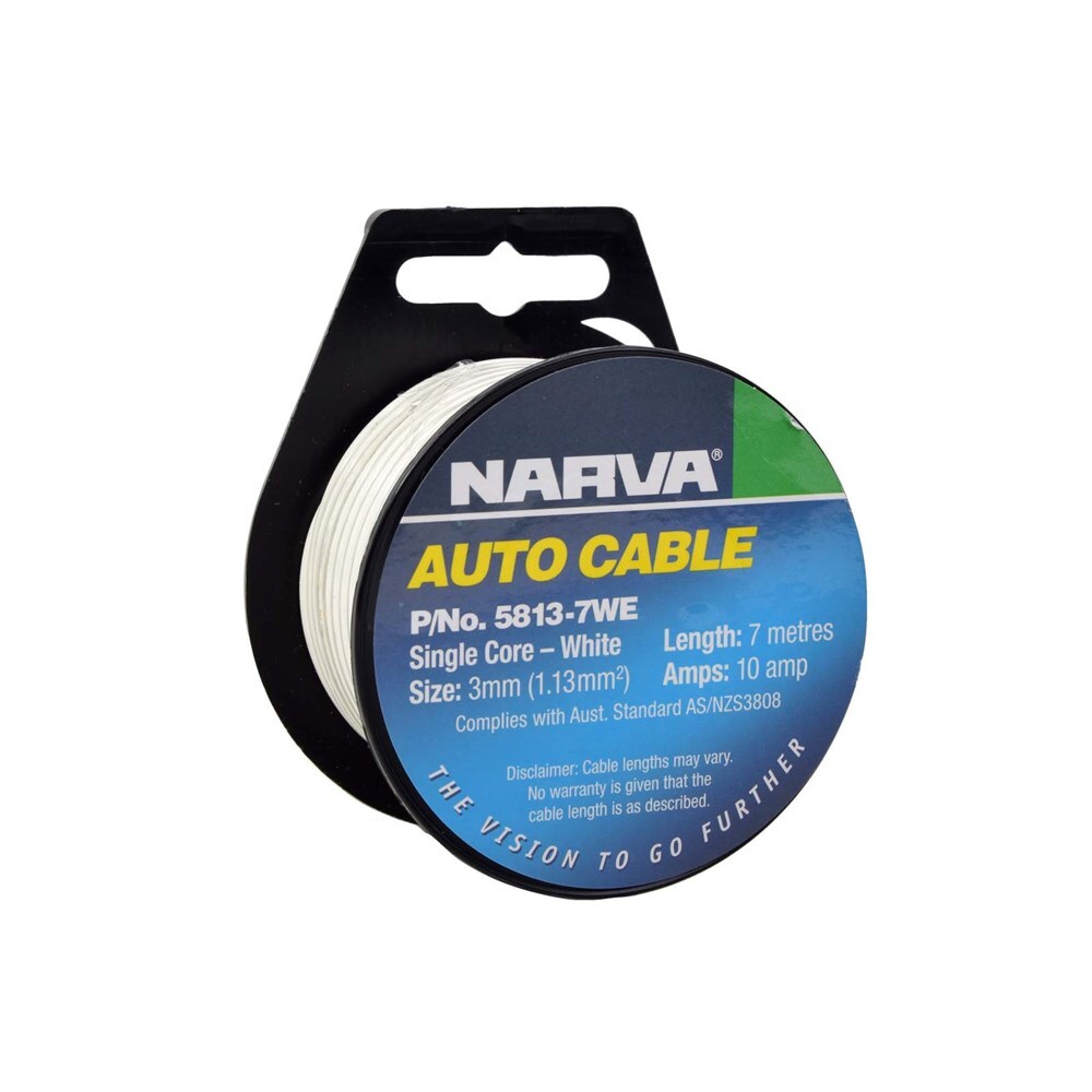 Narva 10A 3mm White Single Core Cable (7M) 5813-7We