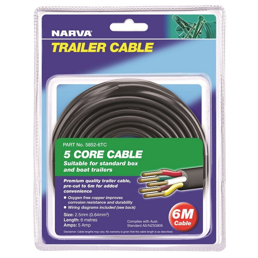 Narva 5A 2.5mm 5 CORE TRAILER CABLE (6M) Red; Green; Yellow; White; Brown 5852-6TC