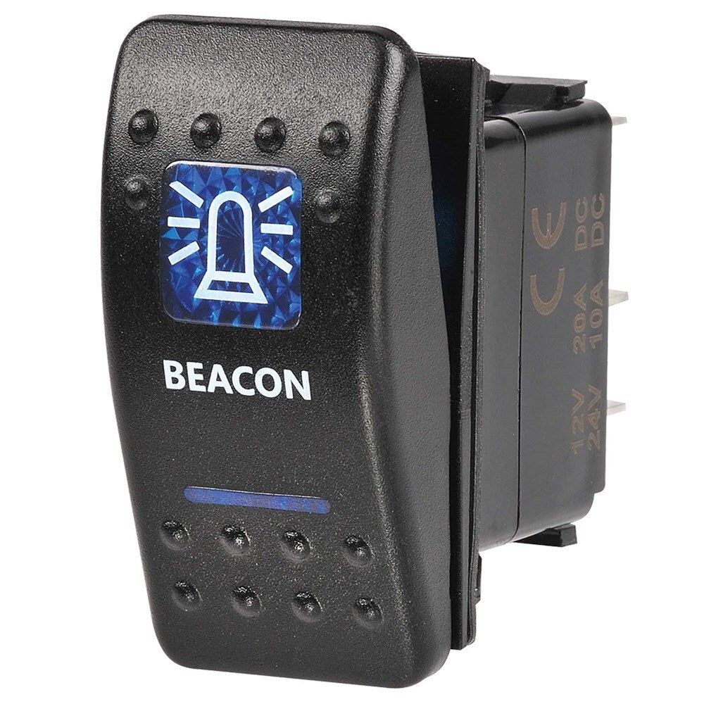 Narva 63147BL 2 Volt Illuminated Off/On Sealed Rocker Switch With “Beacon” Symbol (Blue)