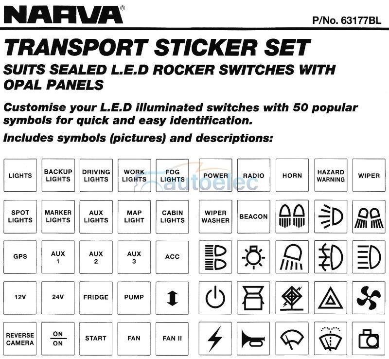 Narva Rocker Switch Dash Stickers