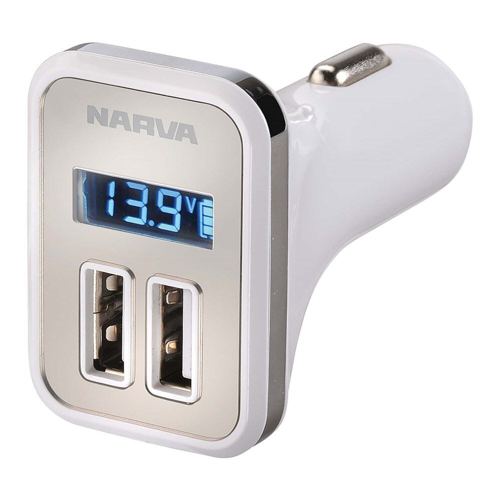 Narva Dual USB Adaptor With LED Volt/Amp Meter Display 81057BL