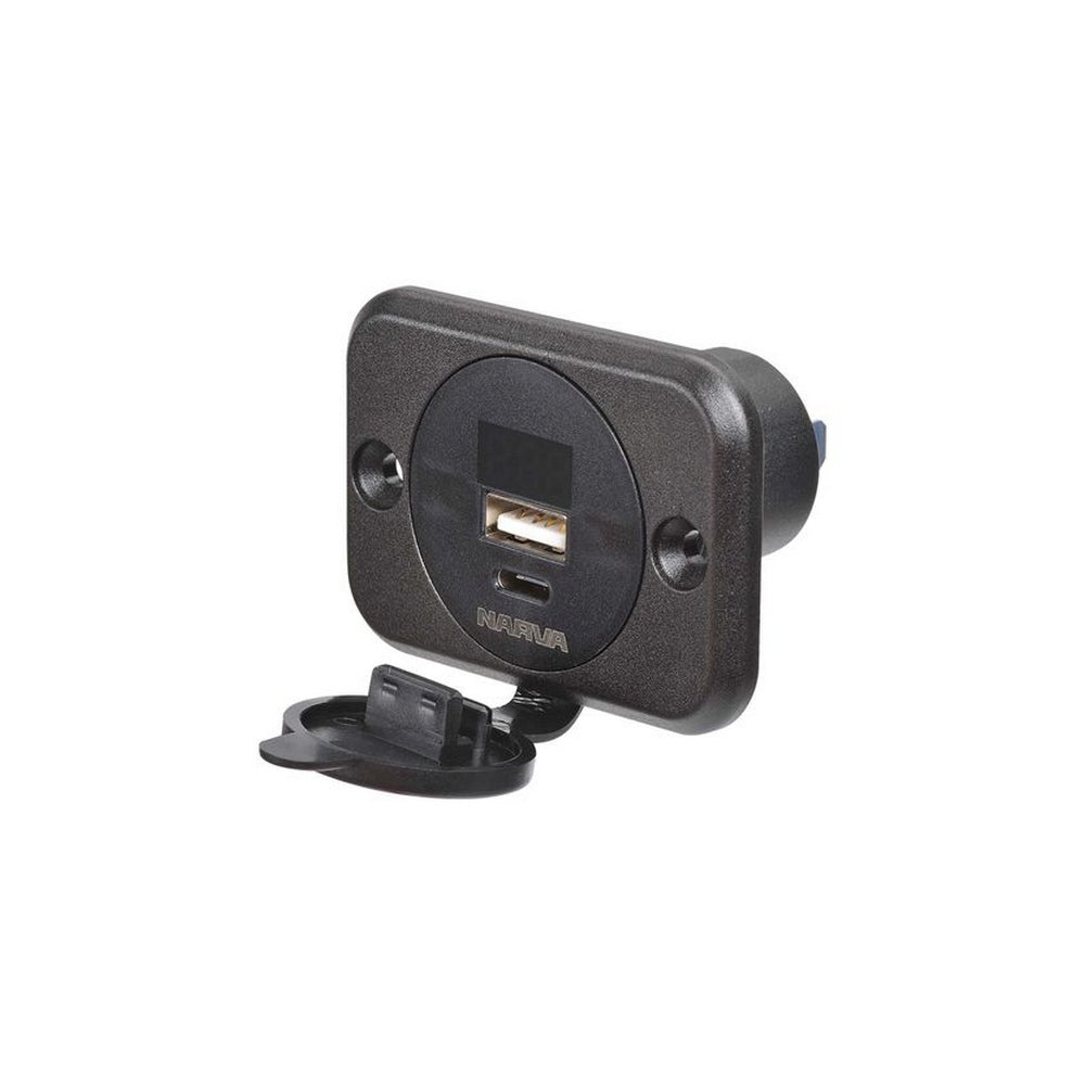 Narva Heavy-Duty USB/USB-C Socket with Volt/Amp Meter Blister Pack Of 1