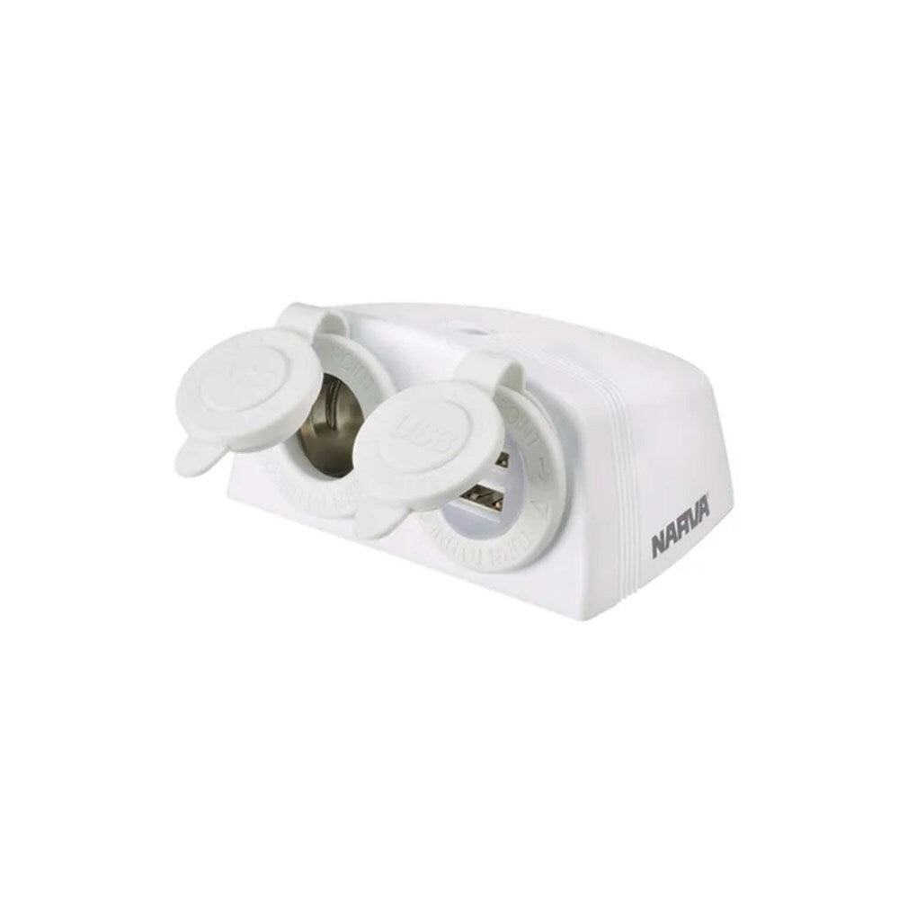 Narva 81168WBL Heavy Duty Surface Mount Accessory/Dual USB Sockets White