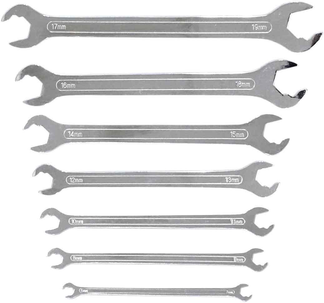 PK Tool Spanner Set 7pc Open Ended Thin Body 2.9mm Thick 6&7mm, 8&9mm, 10&11mm, 12&13, 14&15mm. 3.7mm Thick 16&18mm, 17&19mm