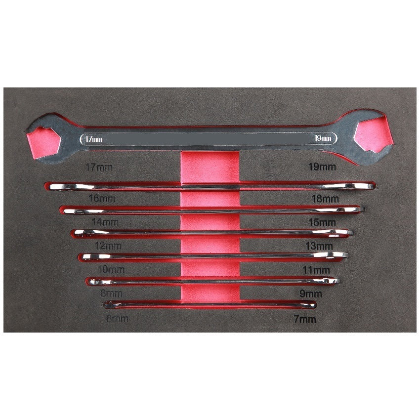 PK Tool Spanner Set 7pc Open Ended Thin Body 2.9mm Thick 6&7mm, 8&9mm, 10&11mm, 12&13, 14&15mm. 3.7mm Thick 16&18mm, 17&19mm