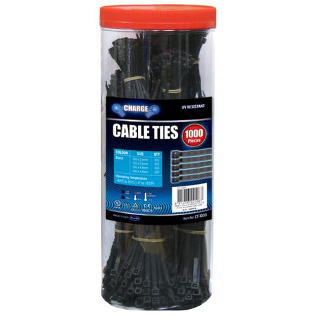 Charge Cable Ties 1000Pc Mixed Sizes Trade Pack