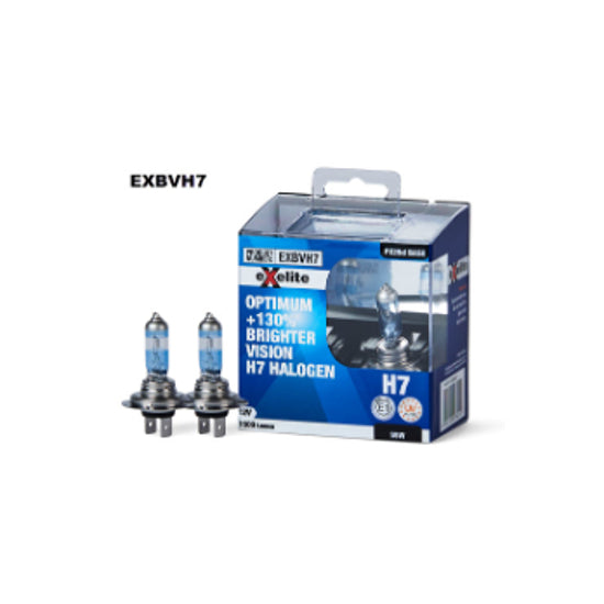 Exelite Halogen Headlight Bulbs H7 12V 55W + 130% 2x Pack 64210NBL-HCB