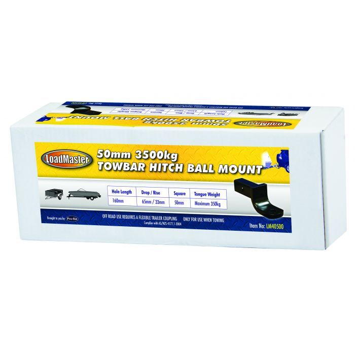 Loadmaster 50mm Square Towbar Hitch Ball Mount- 3500Kg- 160mm Hole