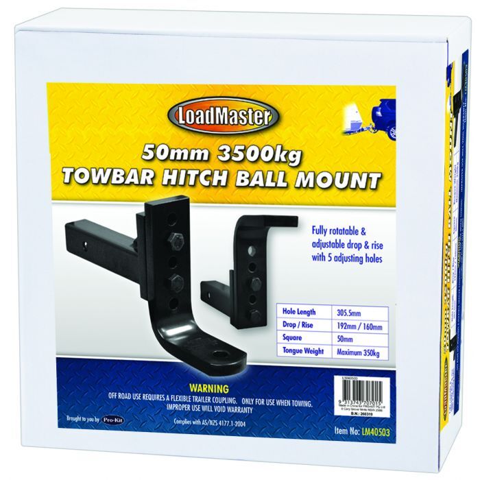 Loadmaster 50mm Square Towbar Hitch Ball Mount- 3500Kg 305.5mm Hole