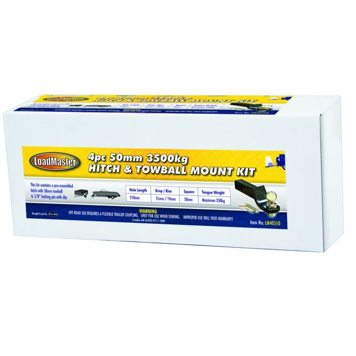 Loadmaster 4Pce 3500Kg Hitch Towball Kit With 5/8'' Pin Locking Clip