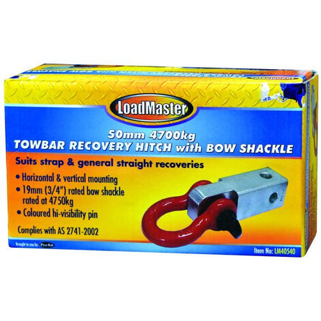 Loadmaster Towbar Recovery Hitch With Bow Shackle 50mm 4700Kg Complies With Australian Standard