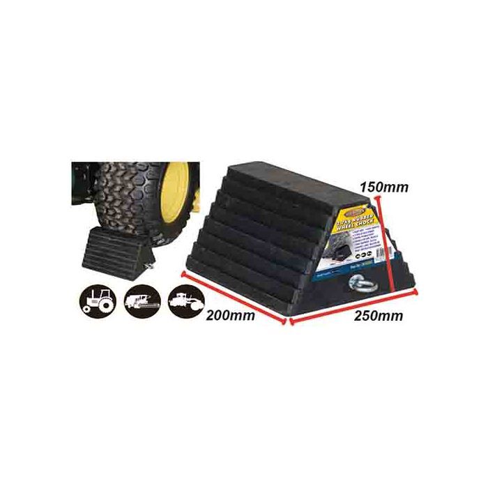 Loadmaster Heavy Duty Solid Rubber Pyramid Wheel Chock With Chain Eye