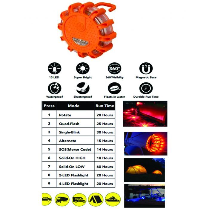 Motolite Emergency Disc Flare Strobe Light 15Leds