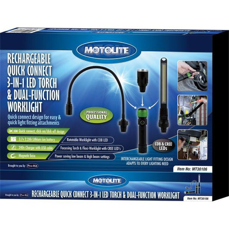Motolite Torch 3 In 1 Multifunction Torch Worklight Flexible Light
