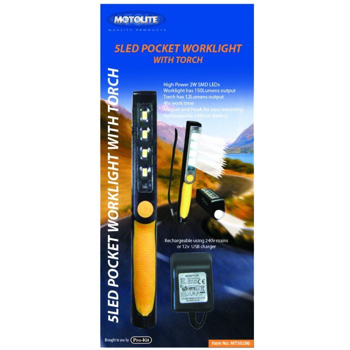 Motolite 175mm 2W Smd Led Rechargeable Worklight Pen Style