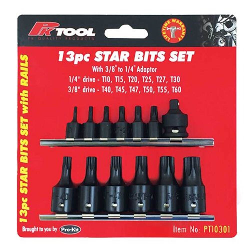 PK Tools Star Bits Socket Set 13 Piece 1/4” & 3/8” Drive PT10301