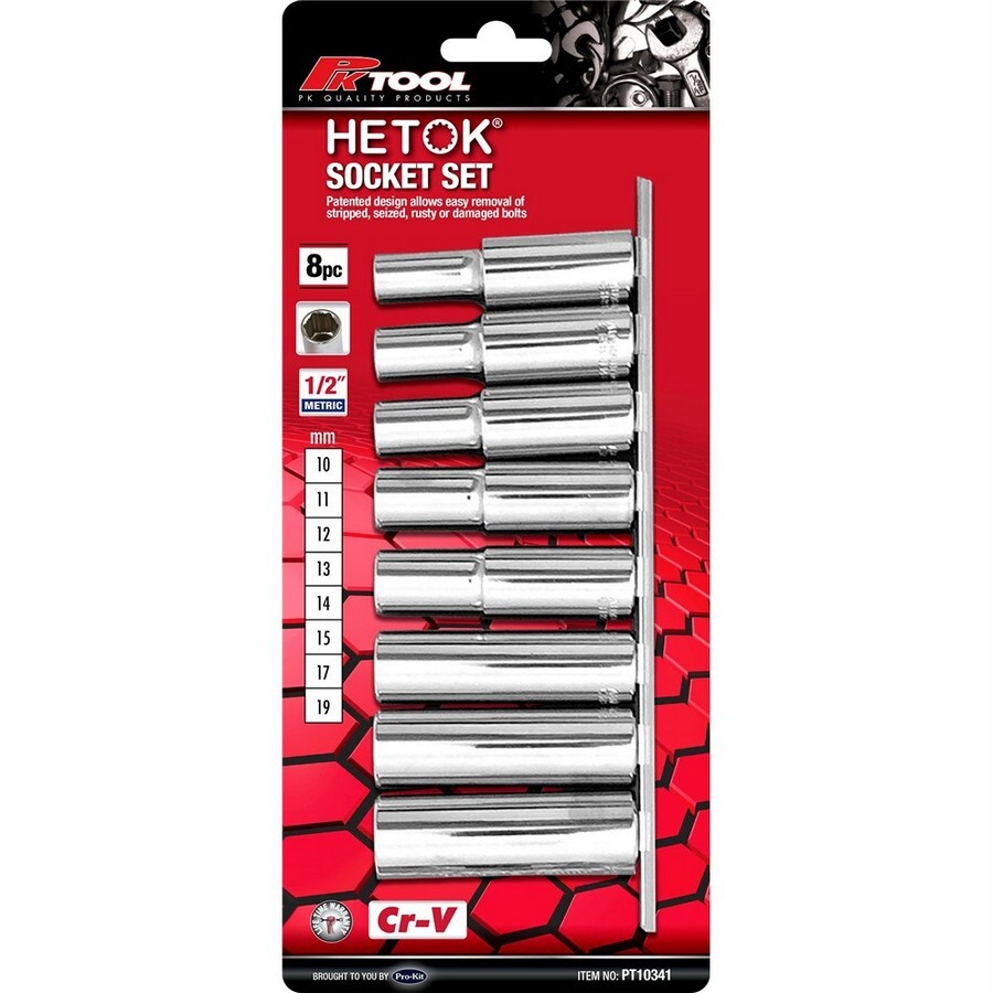 PK Tools Socket Set 8 Piece 1/2" Deep Metric Hetok PT10341