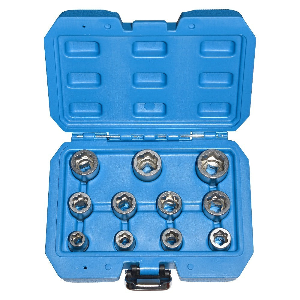 PK Tool Extractor Socket Set 11pc 3/8" Dr Spiral Flute Design 8, 9, 10, 11, 12, 13, 14, 15, 16, 17, 19mm CR-MO