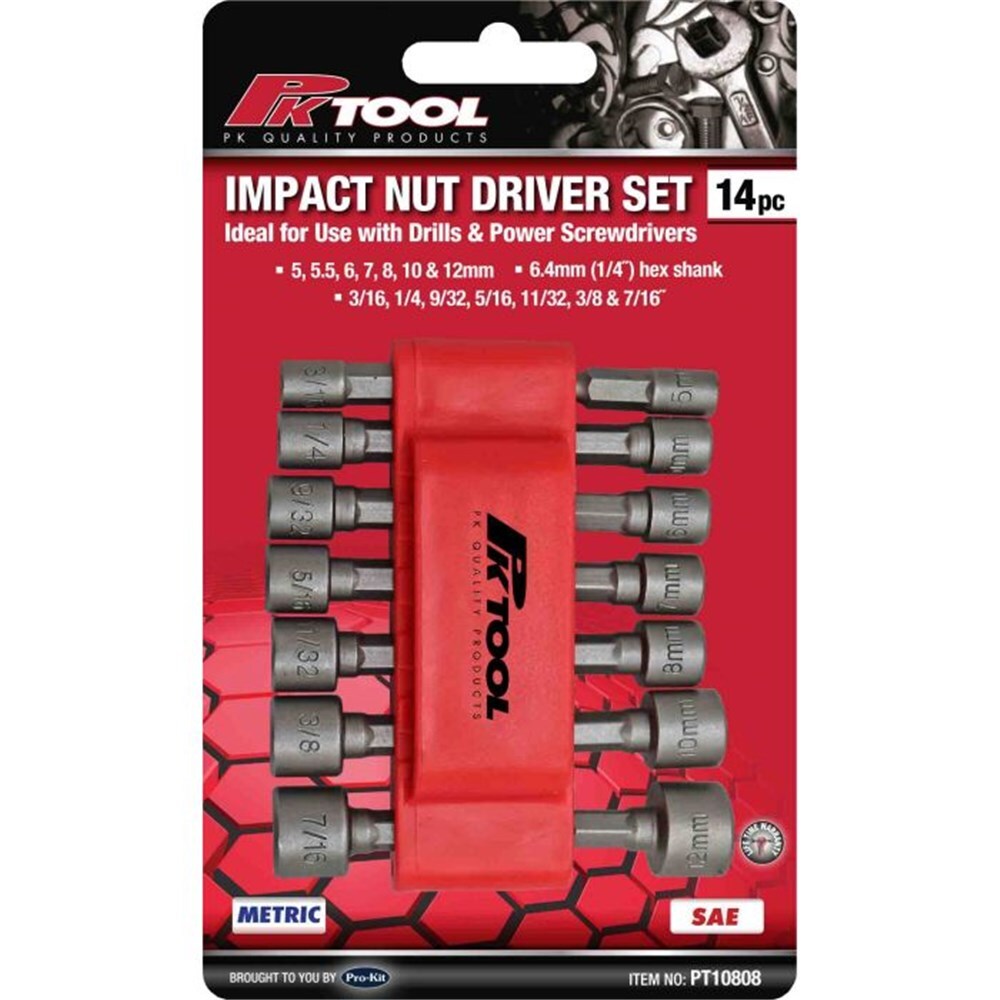 PK Tool 14-Piece Metric and SAE Impact Nut Driver Set PT10808