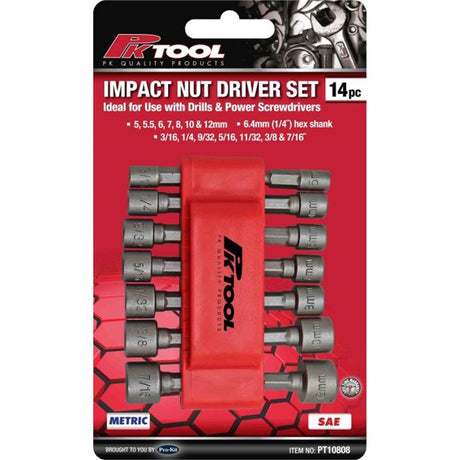 PK Tool 14-Piece Metric and SAE Impact Nut Driver Set PT10808