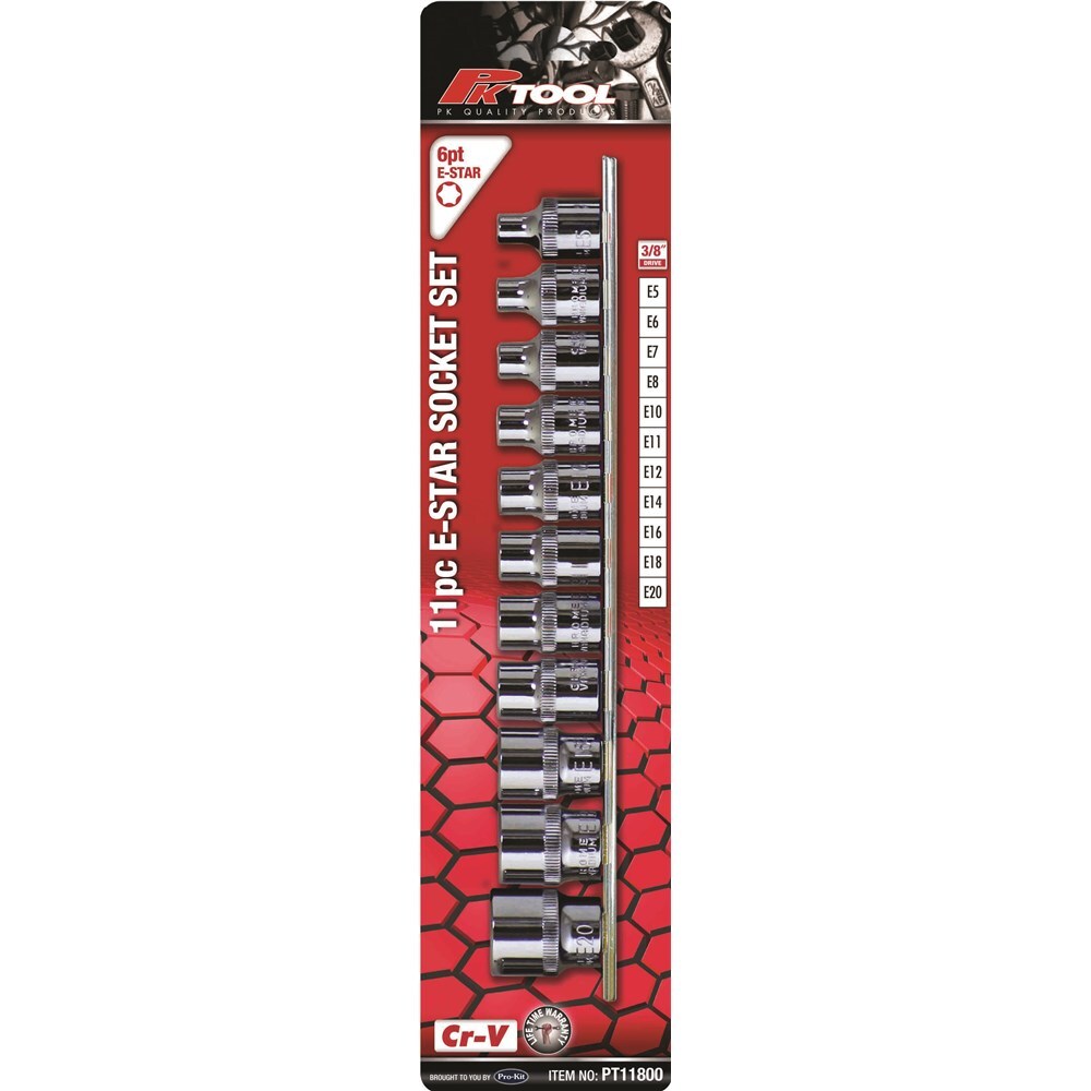 PK Tools Cr-V E-star Socket Set 11 Piece 3/8” Drive PT11800