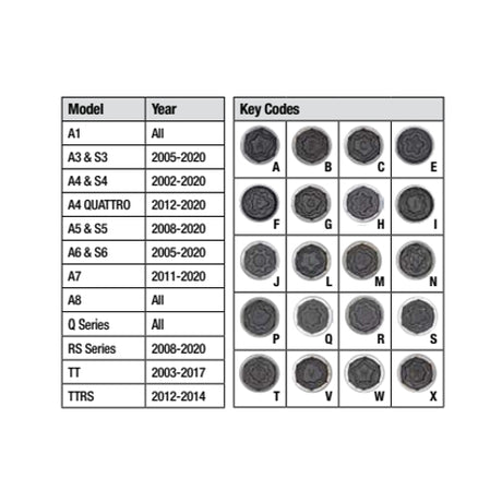 PK Tool Socket Set 21pc Audi Pattern Style Locking Wheel Nut Sockets A,B,C,E,F,G,H,I,J,L,M,N,P,Q,R,S,T,V,W&X