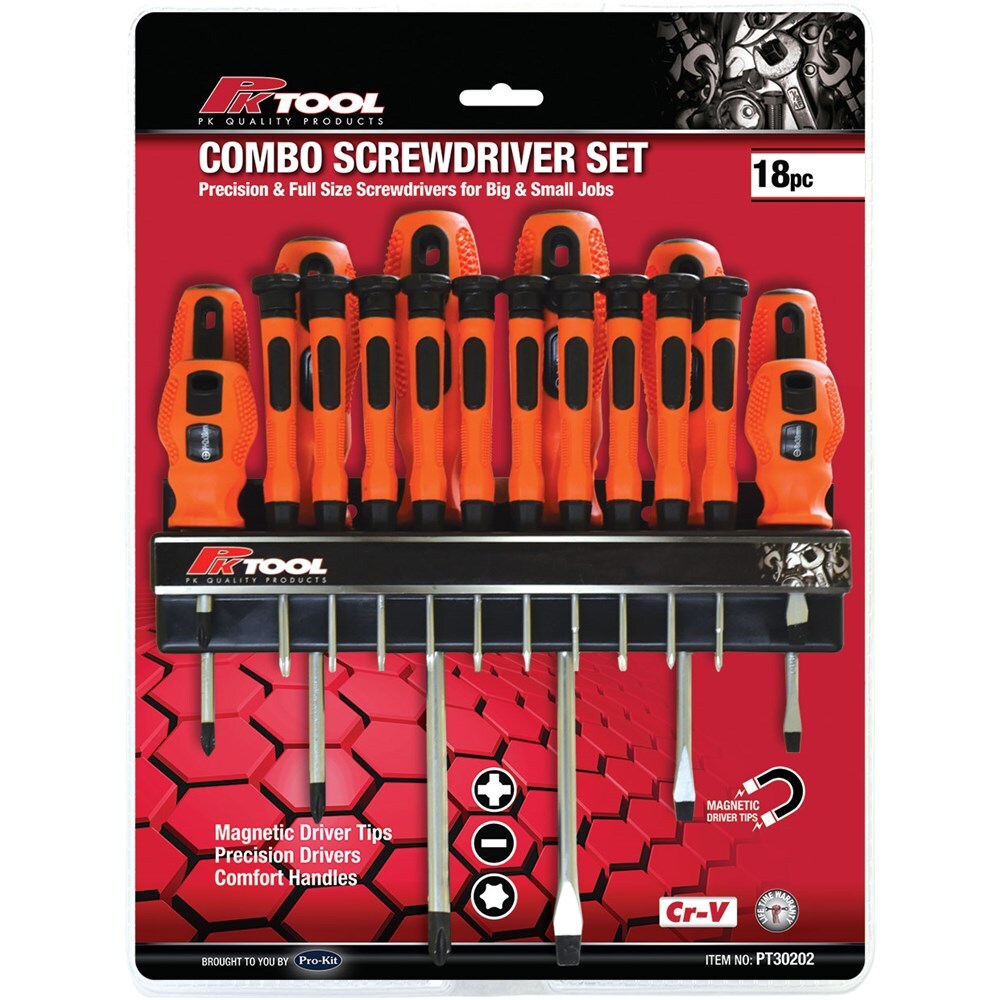 PK Tools Cr-V Phillips, Blade & Star Screwdriver Set 18 Piece PT30202