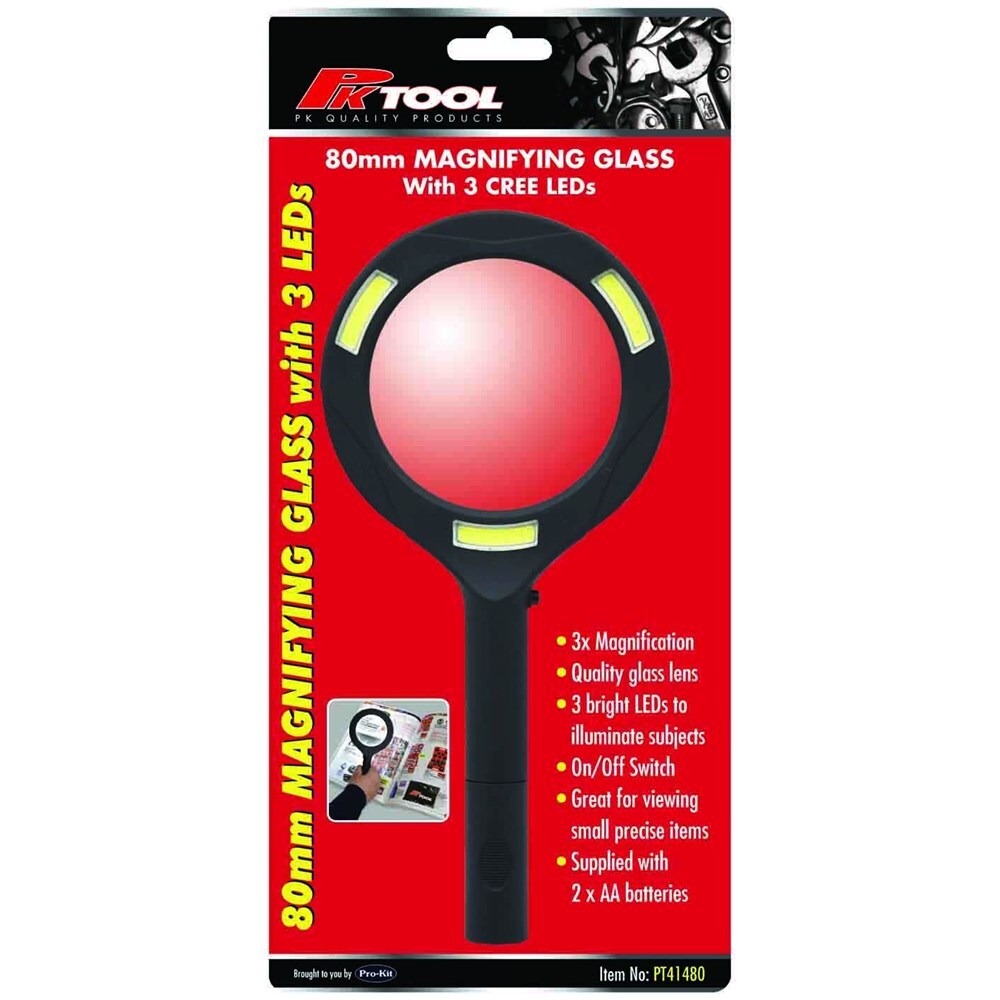 PK Tool 80mm Magnifying Glass with 3W LEDs PT41480