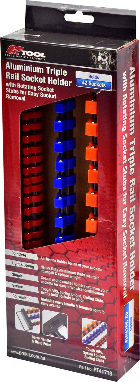 PK Tool Socket Holder ¼’’, 3/8’’ & ½’’ Sockets Aluminium Rail with Carry Handle