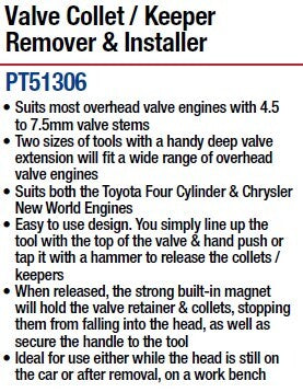PK Tool Valve Spring Retainer Remover & Installer Suits Valves with 4.5-7.5mm & 5/16"-3/8" Stems