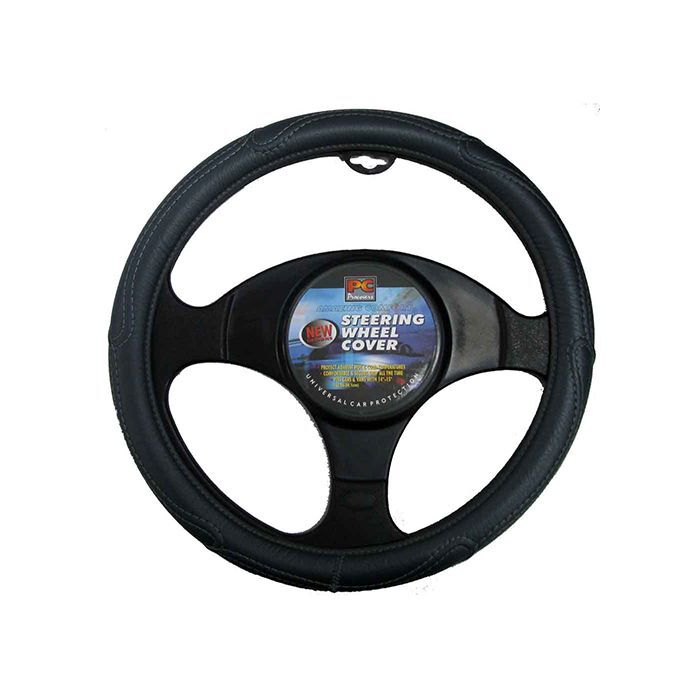 PC Covers 40cm Steering Wheel Cover Rough Leather Look Blk