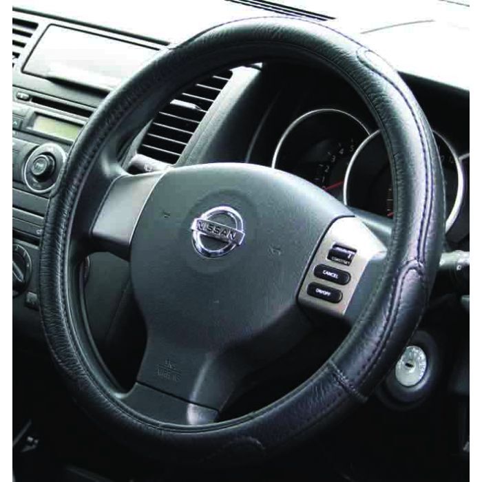 PC Covers 40cm Steering Wheel Cover Rough Leather Look Blk