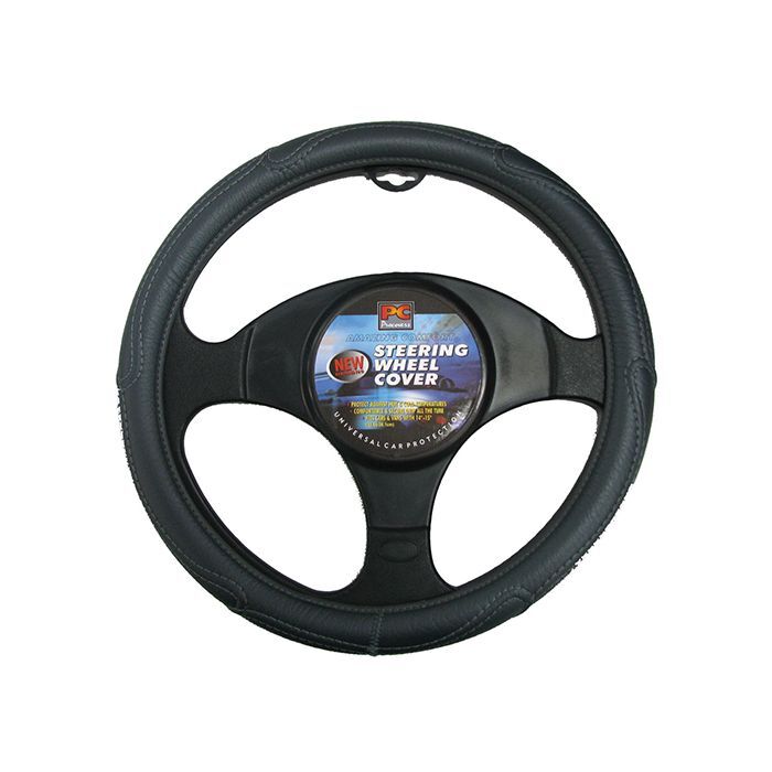 PC Covers 40 cm Rough Leather Look Steering Wheel Cover Black/Grey