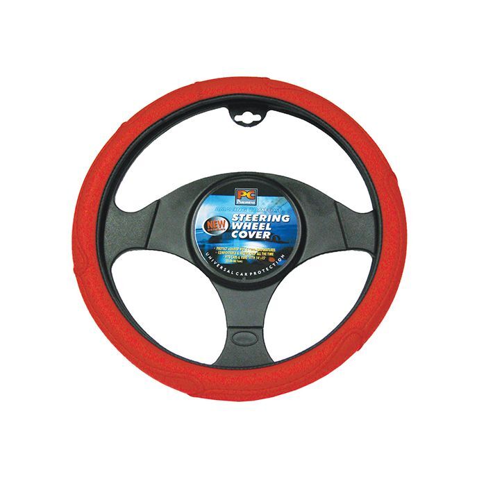 PC Covers 38cm Steering Wheel Cover Rough Leather Look Red
