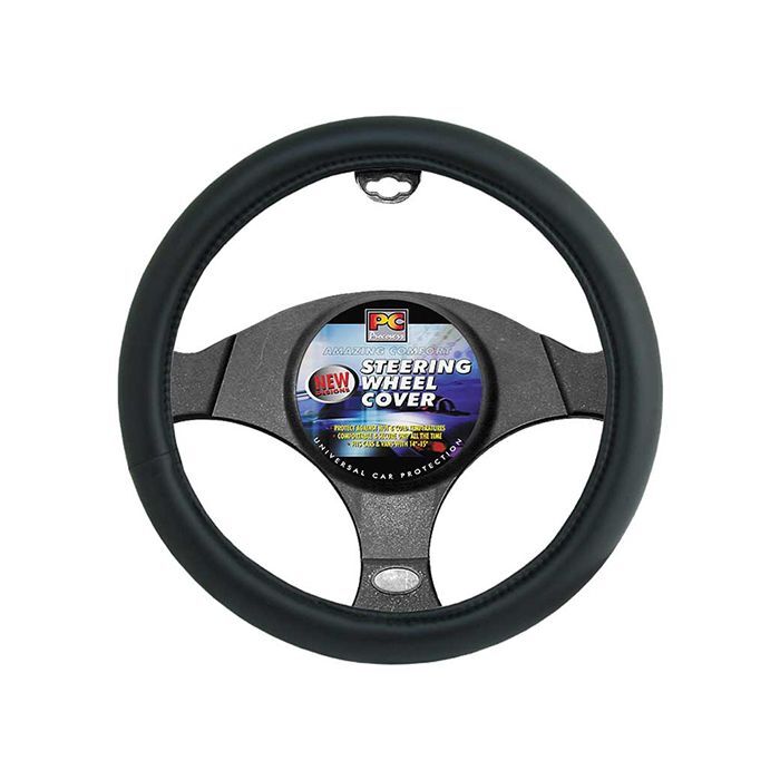 PC Covers 40 cm Smooth Leather Look Steering Wheel Cover Black