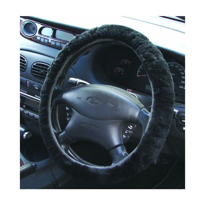 PC Covers 38cm Steering Wheel Cover Sheep Skin Blk