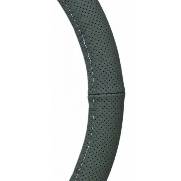 PC Covers 38cm Steering Wheel Cover Genuine Leather Perforated Dark Grey