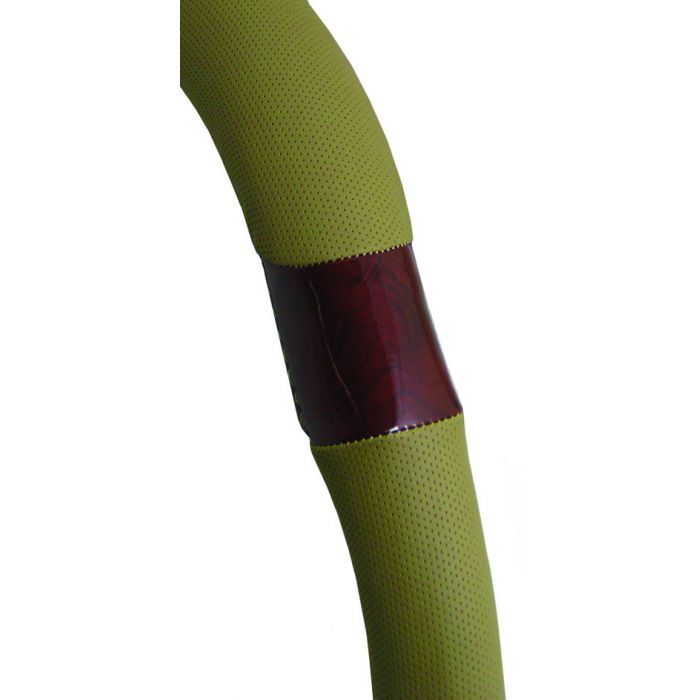 PC Covers 38cm Steering Wheel Cover Perforated Soft Leather Feel With Dark Wood Grain Beige