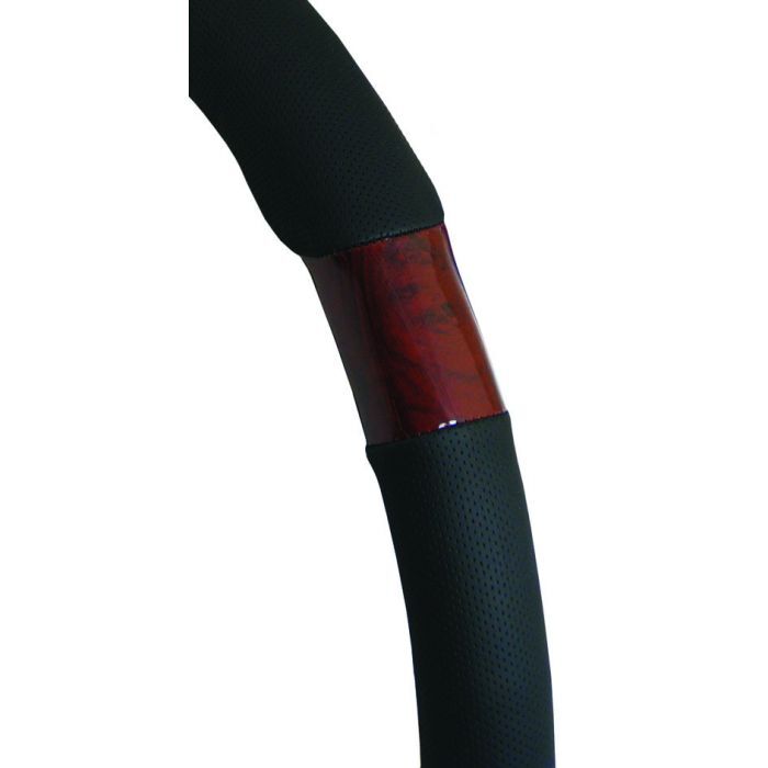 PC Covers 38cm Steering Wheel Cover Perforated Soft Leather Feel With Dark Wood Grain Black