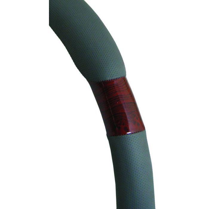 PC Covers 38cm Steering Wheel Cover Perforated Soft Leather Feel With Dark Wood Grain Dark Grey