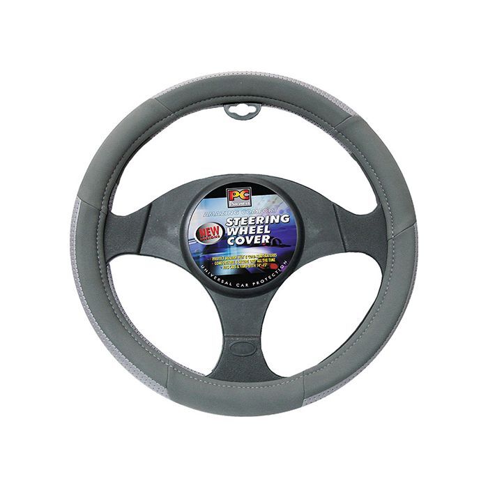 PC Covers 38cm Steering Wheel Cover Velvet Feel With Perforated Leather Look On 3 Section Grey/Grey