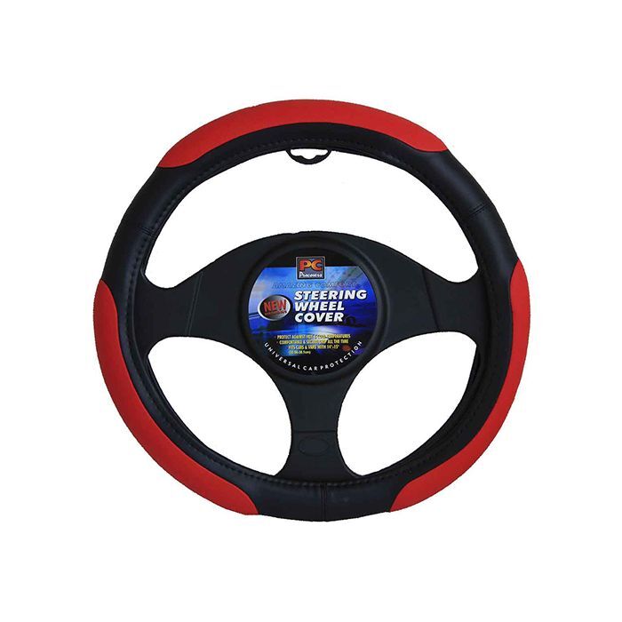 PC Covers 38cm Steering Wheel Cover Soft Grip 3 Pads Black/Red
