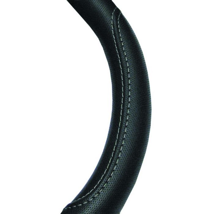 PC Covers 38cm Steering Wheel Cover Leather Feel, Raised Stitching Black