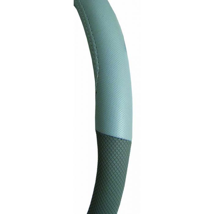 PC Covers 38cm Steering Wheel Cover Leather Feel, Raised Stitching Grey