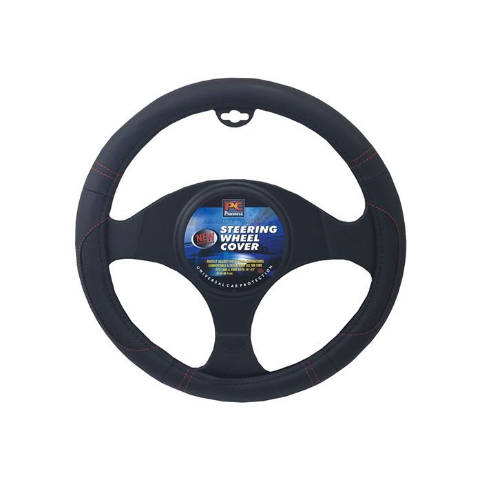 PC Covers 38cm Steering Wheel Cover With Raised Red Stitching Black