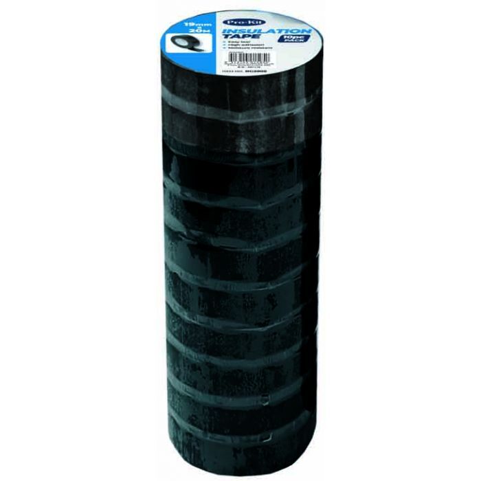 ProKit 19mm Insulation Black Tape 10 20Mtr Roll/Pack