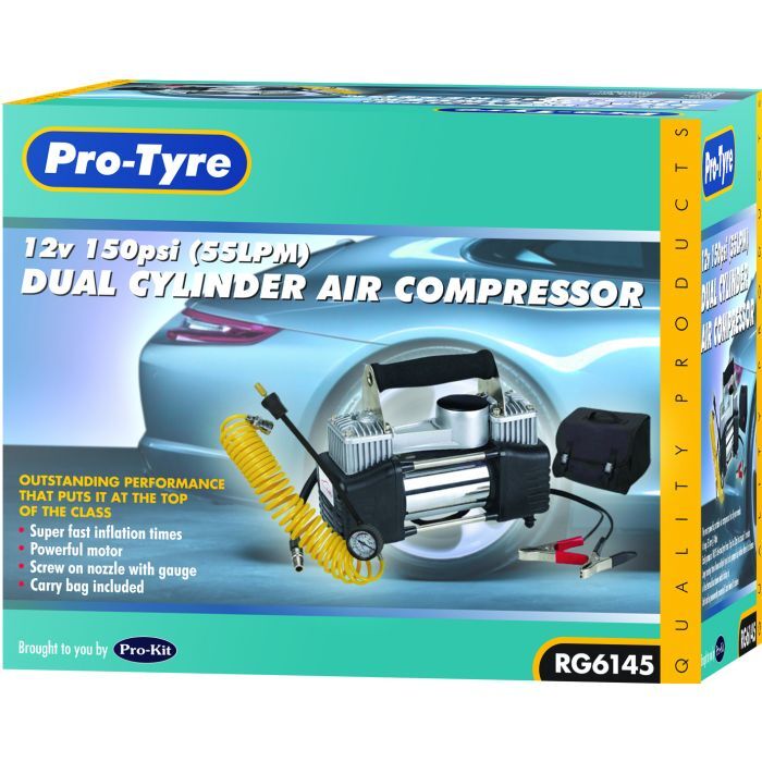 Protyre Air Compressor 12V 150Psi Super H/Duty Dual Cylinder