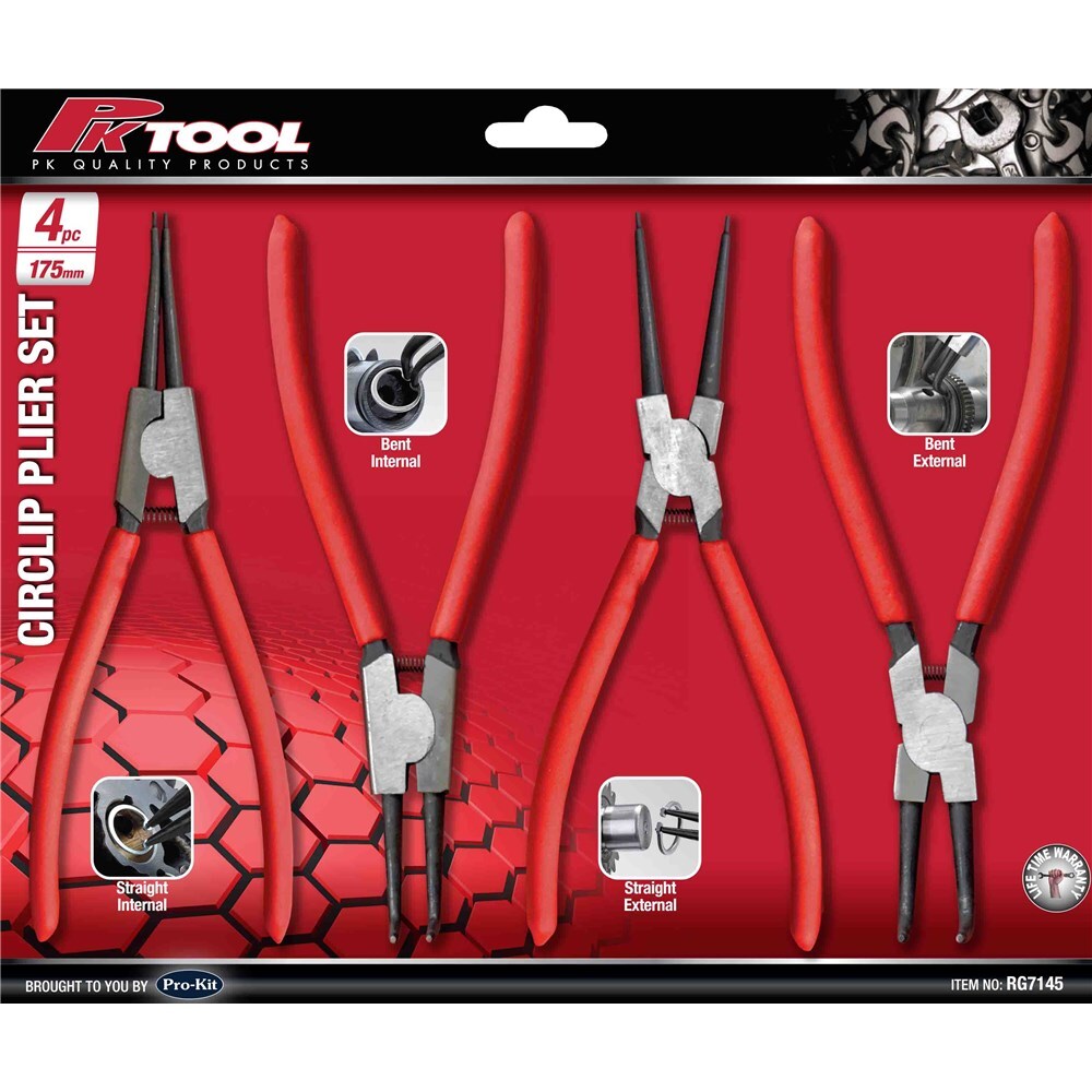 PK Tools Straight & 90º Nose Circlip Plier Set 4 Piece 175mm 7” RG7145