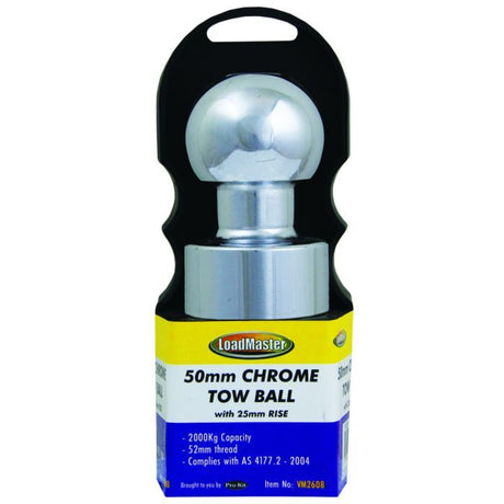 Loadmaster Tow Ball Chrome 50mm With 25mm Rise And 51mm Thread